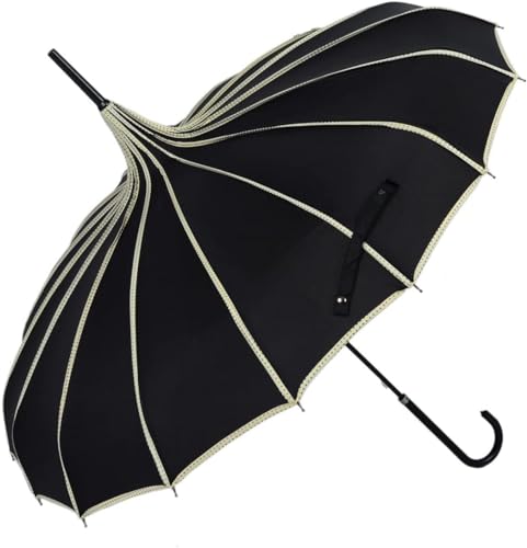 Pagodenschirm, Regenschirm, Sonnenschirm, UV-Schutz, Regenschirm mit Hakengriff, 179 cm (Color : Black) von DELURA