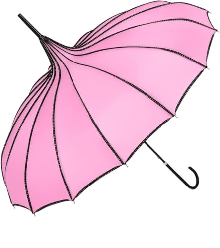 Pagodenschirm, Regenschirm, Sonnenschirm, UV-Schutz, Regenschirm mit Hakengriff, 179 cm (Color : Pink) von DELURA