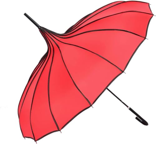 Pagodenschirm, Regenschirm, Sonnenschirm, UV-Schutz, Regenschirm mit Hakengriff, 179 cm (Color : Red) von DELURA