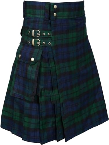 Schottische Utility-Kilts for Herren, Vintage-Gothic-Faltenröcke, Vintage-Schottische Kendo-Taschen-Schottische Kleidung/260 (Color : Z-01-green, Size : 3X-Large) von DELURA