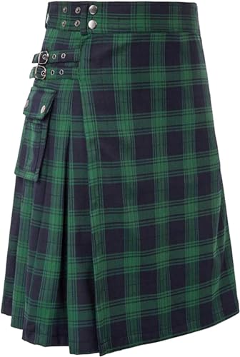 Schottische Utility-Kilts for Herren, Vintage-Gothic-Faltenröcke, Vintage-Schottische Kendo-Taschen-Schottische Kleidung/260 (Color : Z-02-green, Size : 3X-Large) von DELURA