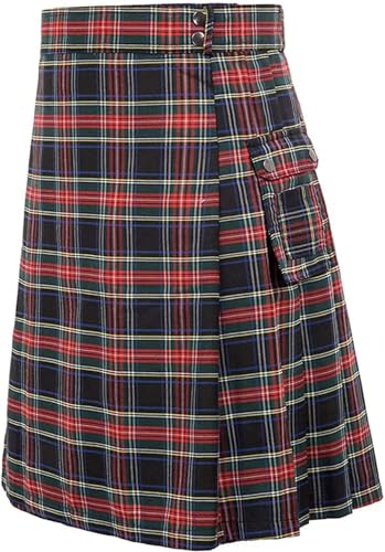 Schottische Utility-Kilts for Herren, Vintage-Gothic-Faltenröcke, Vintage-Schottische Kendo-Taschen-Schottische Kleidung/260 (Color : Z-02-red, Size : X-Large) von DELURA