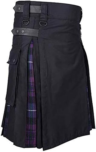 Schottische Utility-Kilts for Herren, Vintage-Gothic-Faltenröcke, Vintage-Schottische Kendo-Taschen-Schottische Kleidung/260 (Color : Z-purple, Size : 5X-Large) von DELURA