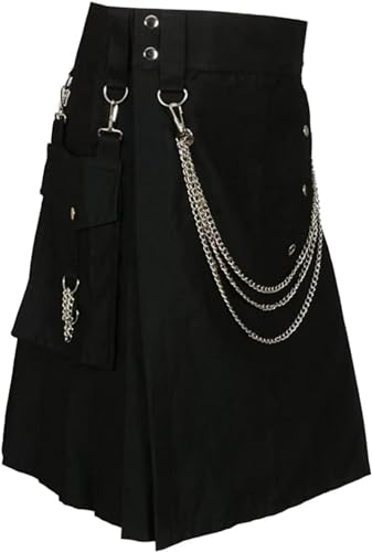 Schottische Utility-Kilts for Herren, Vintage-Gothic-Faltenröcke, Vintage-Schottische Kendo-Taschen-Schottische Kleidung/260 (Color : Z-z07-black, Size : 3X-Large) von DELURA