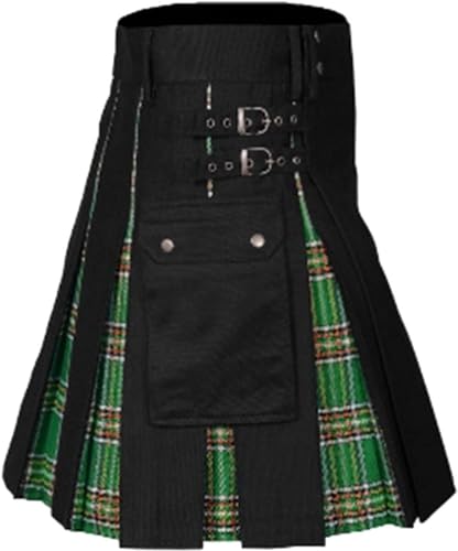 Schottische Utility-Kilts for Herren, Vintage-Gothic-Faltenröcke, Vintage-Schottische Kendo-Taschen-Schottische Kleidung/260 (Color : Zz-a02-green, Size : Large) von DELURA