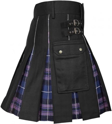 Schottische Utility-Kilts for Herren, Vintage-Gothic-Faltenröcke, Vintage-Schottische Kendo-Taschen-Schottische Kleidung/260 (Color : Zz-a02-purple, Size : X-Large) von DELURA