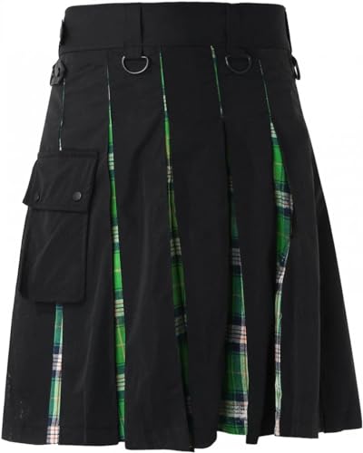 Schottische Utility-Kilts for Herren, Vintage-Gothic-Faltenröcke, Vintage-Schottische Kendo-Taschen-Schottische Kleidung/260 (Color : Zzz-x09-green, Size : X-Large) von DELURA