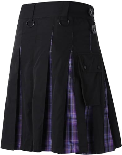 Schottische Utility-Kilts for Herren, Vintage-Gothic-Faltenröcke, Vintage-Schottische Kendo-Taschen-Schottische Kleidung/260 (Color : Zzz-x09-purple, Size : Large) von DELURA