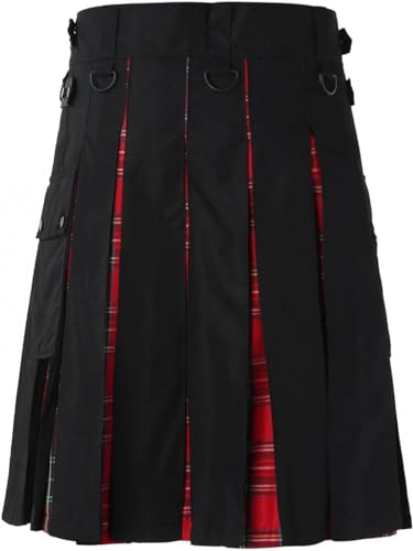 Schottische Utility-Kilts for Herren, Vintage-Gothic-Faltenröcke, Vintage-Schottische Kendo-Taschen-Schottische Kleidung/260 (Color : Zzz-x09-red, Size : 4X-Large) von DELURA