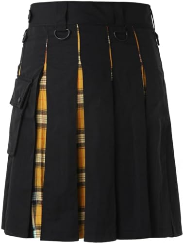 Schottische Utility-Kilts for Herren, Vintage-Gothic-Faltenröcke, Vintage-Schottische Kendo-Taschen-Schottische Kleidung/260 (Color : Zzz-x09-yellow, Size : 3X-Large) von DELURA