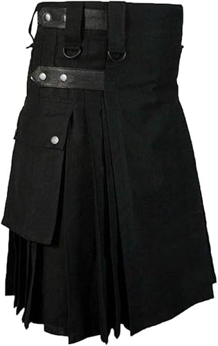 Schottische Utility-Kilts for Herren, Vintage-Gothic-Faltenröcke, Vintage-Schottische Kendo-Taschen-Schottische Kleidung/260 (Color : Zzz-x12-black, Size : X-Large) von DELURA