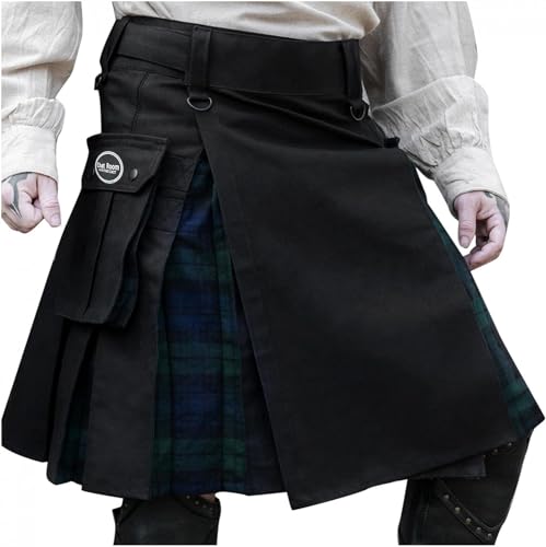 Schottische Utility-Kilts for Herren, Vintage-Gothic-Faltenröcke, Vintage-Schottische Kendo-Taschen-Schottische Kleidung/260 (Color : Zzz-x16-black, Size : Medium) von DELURA