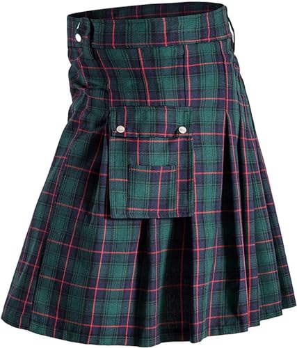 Schottische Utility-Kilts for Herren, Vintage-Gothic-Faltenröcke, Vintage-Schottische Kendo-Taschen-Schottische Kleidung/260 (Color : Zzzz-001-green, Size : XX-Large) von DELURA