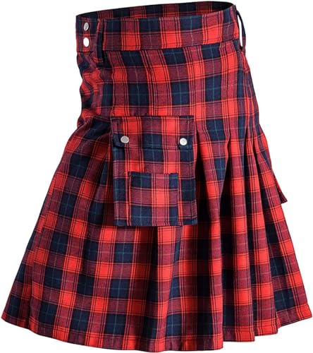 Schottische Utility-Kilts for Herren, Vintage-Gothic-Faltenröcke, Vintage-Schottische Kendo-Taschen-Schottische Kleidung/260 (Color : Zzzz-001-red, Size : Medium) von DELURA