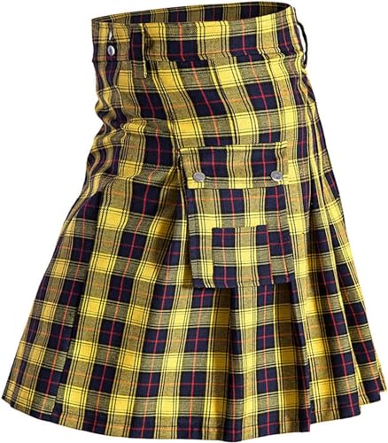 Schottische Utility-Kilts for Herren, Vintage-Gothic-Faltenröcke, Vintage-Schottische Kendo-Taschen-Schottische Kleidung/260 (Color : Zzzz-001-yellow, Size : Medium) von DELURA