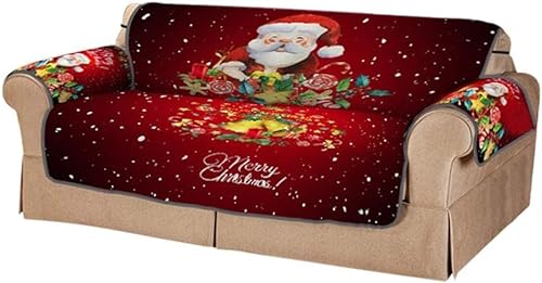 Sofabezug Weihnachten Weihnachtsmann 3D-Digitaldruck Polyester Sofakissenbezug Weihnachtssofakissen Neujahr Home Party Dekorationen for Einzelsofa /672 (Color : Red, Size : B double) von DELURA