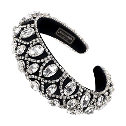 Strass-Stirnband, schwarzes Mädchen, Perlen-Strasssteine, Strass-Kopfbedeckung, Kristall-Haarreifen, gepolstertes Stirnband, Strass-Mädchen-Stirnband, Barock-Strass-Haarband, Perlen-Geschenk (Color : von DELURA