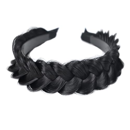 DELUXE HAIR Stirnband aus Kunsthaar, geflochten, geflochten mit Zähnen, Haarband, Zubehör für Damen und Mädchen, breit, 4,6 cm (schwarz, kostenlos) von DELUXE HAIR