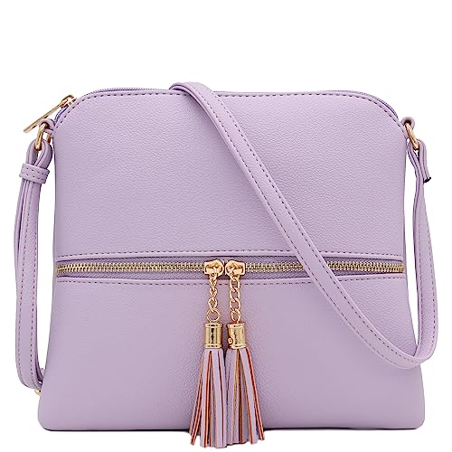 DELUXITY Leichte mittelgroße Umhängetasche mit Quaste, Lavendel von DELUXITY