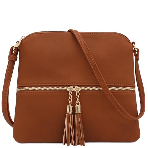 DELUXITY Damen Lightweight Medium Crossbody Bag with Tassel Umhängetasche, hautfarben von DELUXITY