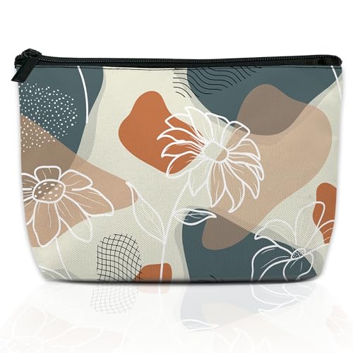 DEMACYA Make-up-Tasche, abstrakte Blumen und Blätter, Kosmetiktasche für Damen, Reisetasche, kleine Tasche für Geldbörse, Tasche für Toilettenartikel, wasserabweisend, Geschenk für Mädchen, 24 x 15 von DEMACYA