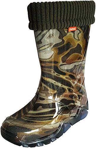 demar. Kinder Mädchen Jungen Gummistiefel gefüttert Regenstiefel, Tarnung, 32/33 EU von DEMAR
