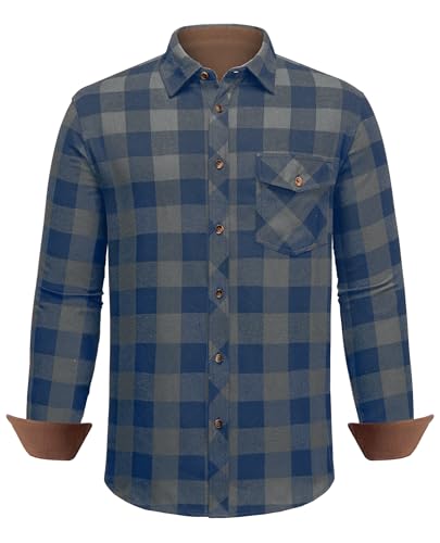 DEMEANOR Flanellhemd Herren Langarm Kariertes Flanellhemd Herren Baumwolle Hemd Kariert Herren mit Brusttasche von DEMEANOR