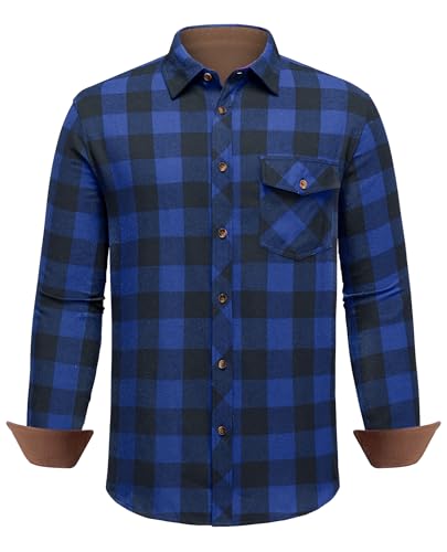 DEMEANOR Flanellhemd Herren Langarm Kariertes Flanellhemd Herren Baumwolle Hemd Kariert Herren mit Brusttasche von DEMEANOR