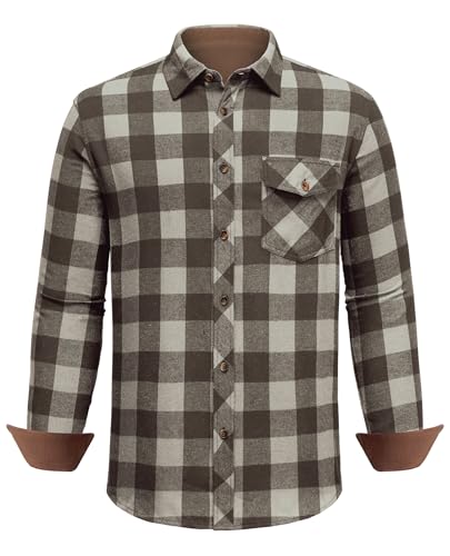 DEMEANOR Flanellhemd Herren Langarm Kariert Baumwolle Mit Brusttasche von DEMEANOR