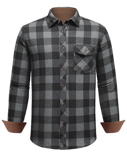 DEMEANOR Flanellhemd Herren Langarm Kariertes Flanellhemd Herren Baumwolle Hemd Kariert Herren mit Brusttasche von DEMEANOR