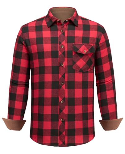 DEMEANOR Flanellhemd Herren Langarm Kariertes Flanellhemd Herren Baumwolle Hemd Kariert Herren mit Brusttasche von DEMEANOR