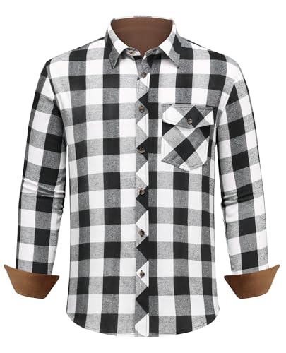 DEMEANOR Flanellhemd Herren Langarm Kariertes Flanellhemd Herren Baumwolle Hemd Kariert Herren mit Brusttasche von DEMEANOR