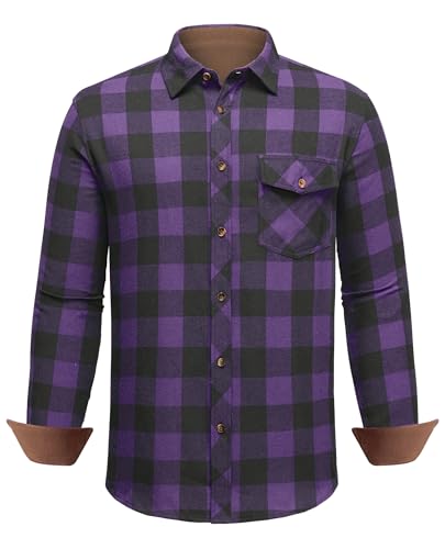 DEMEANOR Flanellhemd Herren Langarm Kariert Baumwolle Mit Brusttasche von DEMEANOR