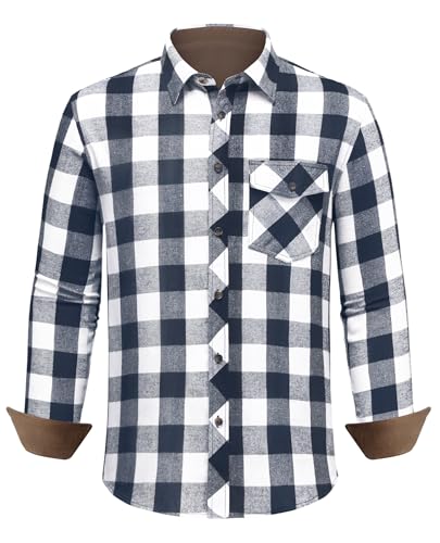 DEMEANOR Flanellhemd Herren Langarm Kariertes Flanellhemd Herren Baumwolle Hemd Kariert Herren mit Brusttasche von DEMEANOR