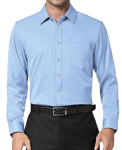 DEMEANOR Langarm Business Hemd Herren Slim Fit Unifarben Freizeithemd Bügelfreie Oberhemden von DEMEANOR