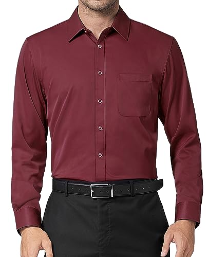DEMEANOR Langarm Business Hemd Herren Slim Fit Unifarben Freizeithemd Bügelfreie Oberhemden von DEMEANOR