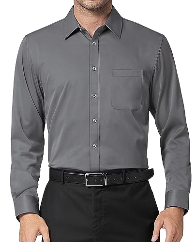 DEMEANOR Langarm Business Hemd Herren Slim Fit Unifarben Freizeithemd Bügelfreie Oberhemden von DEMEANOR