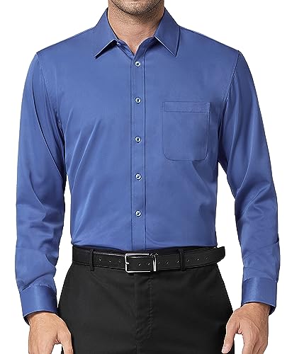 DEMEANOR Langarm Business Hemd Herren Slim Fit Unifarben Freizeithemd Bügelfreie Oberhemden von DEMEANOR