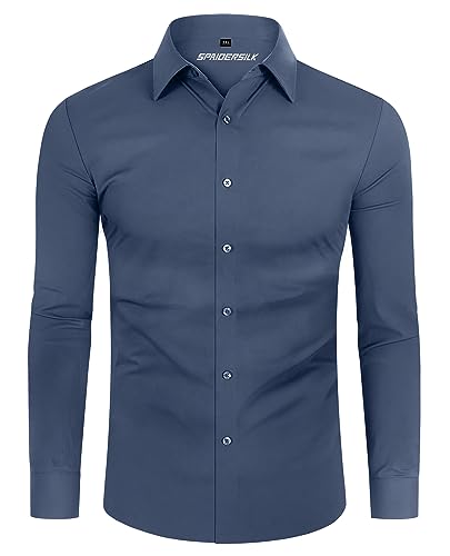 DEMEANOR Hemd Herren Stretch Langarm Freizeithemden Slim Fit Businesshemden bügelfrei Hemden Dunkelgrau von DEMEANOR