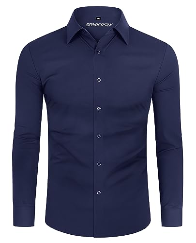 DEMEANOR Hemd Herren Stretch Langarm Freizeithemden Slim Fit Businesshemden bügelfrei Hemden Navyblau von DEMEANOR