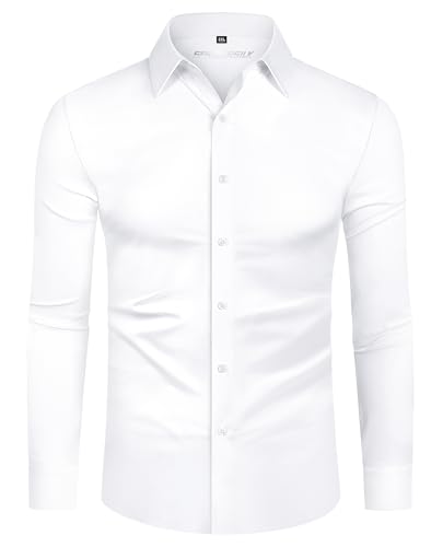 DEMEANOR Hemd Herren Stretch Langarm Slim Fit Hemden Businesshemden für Herren Bügelleichtes Freizeithemd von DEMEANOR