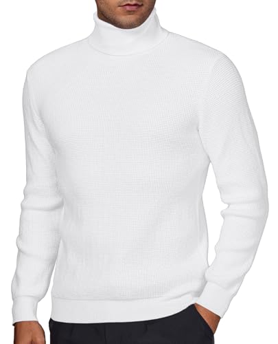 DEMEANOR Herren Pullover Rollkragenpullover für Herren Winterpullover Herren Rollkragenpullover Warm, Farbe: Weiß, L von DEMEANOR