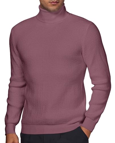 DEMEANOR Herren Pullover Rollkragenpullover für Herren Winterpullover Herren Rollkragenpullover Warm, dunkelrosa, L von DEMEANOR