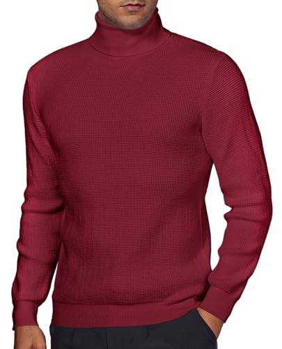 DEMEANOR Herren Pullover Rollkragenpullover für Herren Winterpullover Herren Rollkragenpullover Warm, weinrot, L von DEMEANOR