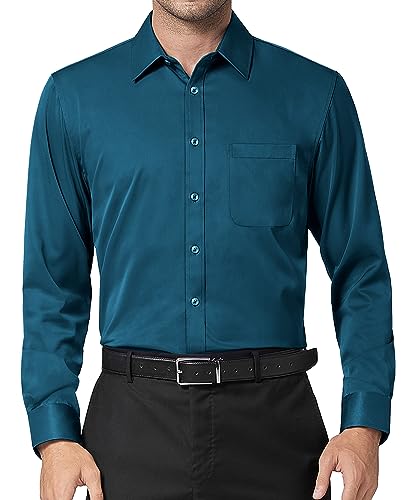 DEMEANOR Langarm Business Hemd Herren Slim Fit Unifarben Freizeithemd Bügelfreie Oberhemden von DEMEANOR