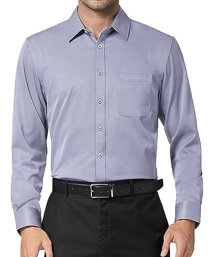 DEMEANOR Langarm Business Hemd Herren Slim Fit Unifarben Freizeithemd Bügelfreie Oberhemden von DEMEANOR