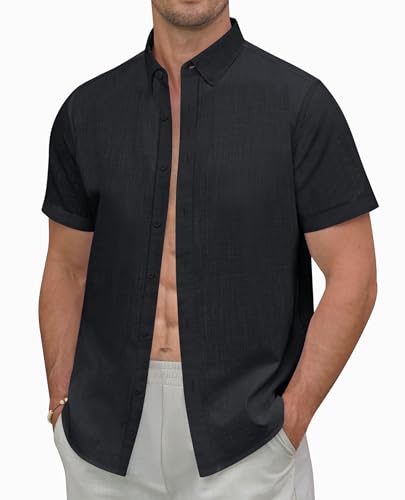 DEMEANOR Leinen Hemd Herren Kurzarm Sommer Hemden Herren Hawaii Strandhemd Freizeithemd von DEMEANOR