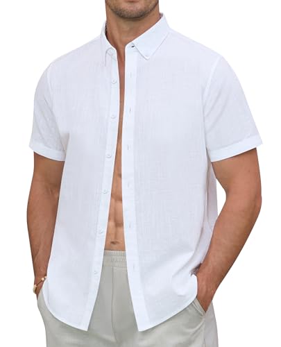 DEMEANOR Leinen Hemd Herren Kurzarm Sommer Hemden Herren Hawaii Strandhemd Freizeithemd von DEMEANOR