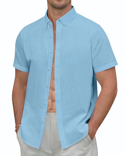 DEMEANOR Leinen Hemd Herren Kurzarm Sommer Hemden Herren Hawaii Strandhemd Freizeithemd von DEMEANOR
