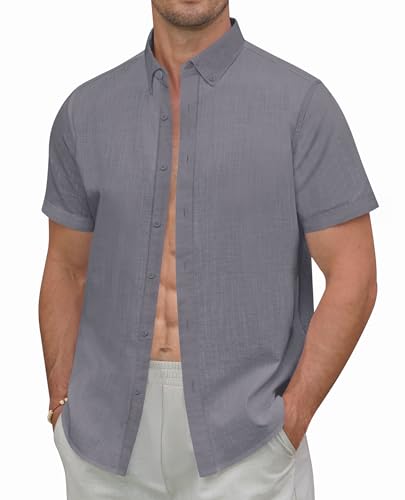 DEMEANOR Leinen Hemd Herren Kurzarm Sommer Hemden Herren Hawaii Strandhemd Freizeithemd von DEMEANOR